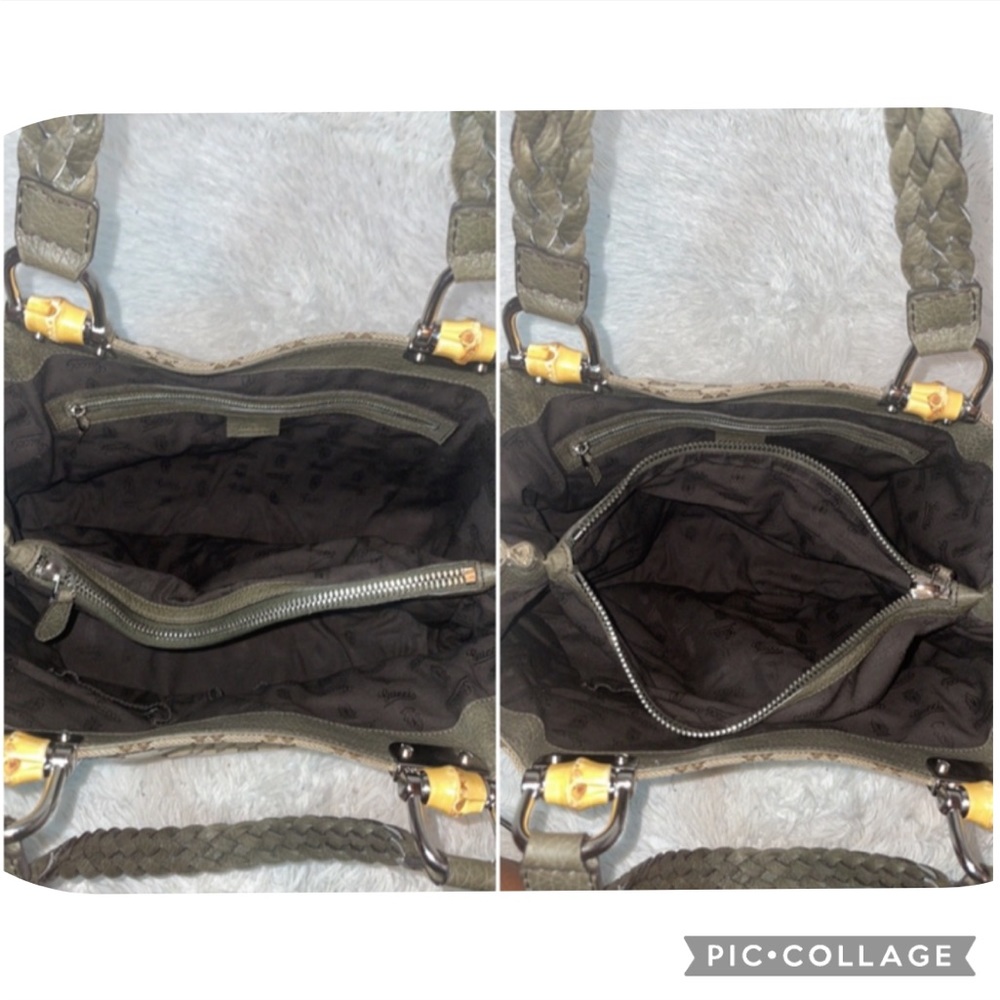 Gucci Monogram GG Canvas Leather Bamboo Bar Large Shoulder Tote & Folio Wallet - Picture 13 of 17